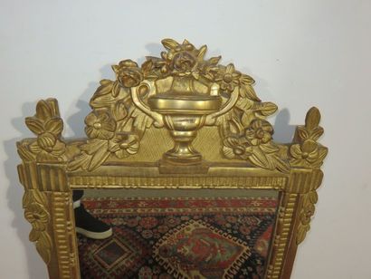 Rectangular gilded wood mirror, beaded and...
