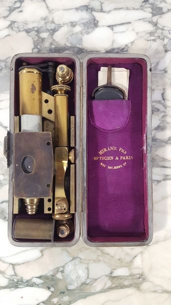 Small dismountable bronze microscope in its...