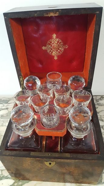 Elm burr elm veneer liqueur cellar, brass...