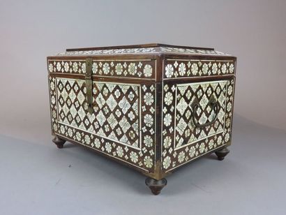 Rosewood box inlaid with bone: flowers, geometric...
