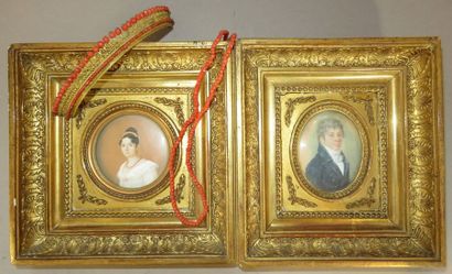 Set comprising two miniatures on ivory forming...