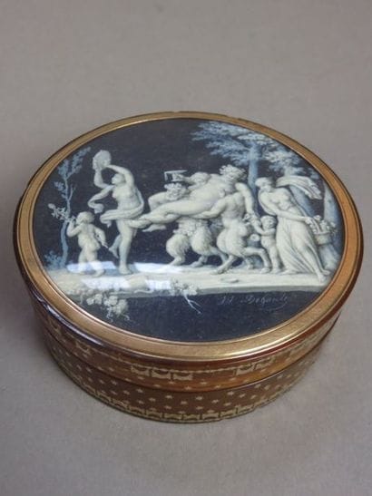 Small round box inlaid with stars and gilded...