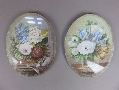 B. EMON Flowers Pair of miniature gouaches...