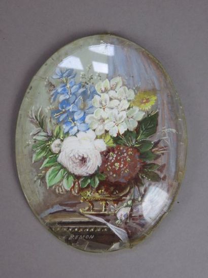 B. EMON Flowers Pair of miniature gouaches...