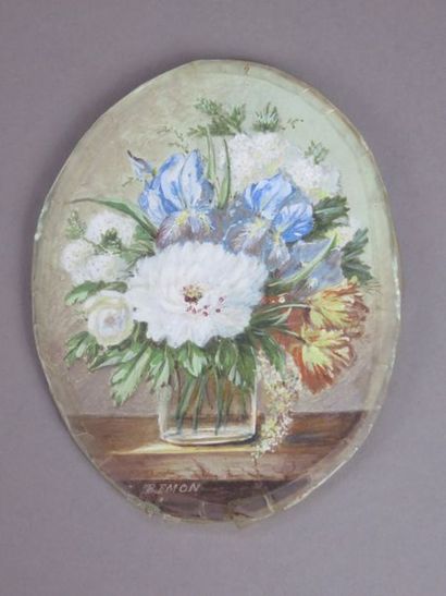 B. EMON Flowers Pair of miniature gouaches...