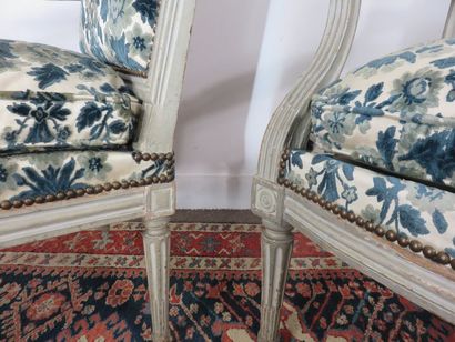 Pair of grey lacquered wood armchairs with...