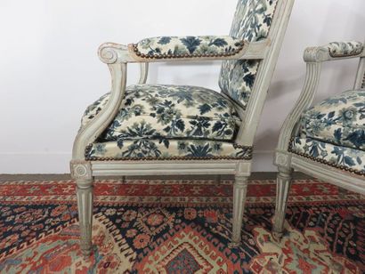 Pair of grey lacquered wood armchairs with...
