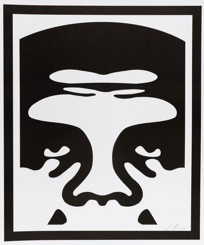 OBEY Obey tryptic white, 2019. Offset silkscreen...
