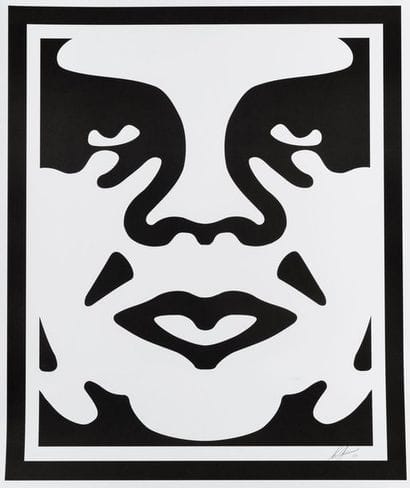 OBEY Obey tryptic white, 2019. Offset silkscreen...