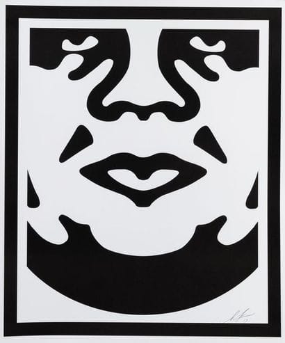 OBEY Obey tryptic white, 2019. Offset silkscreen...