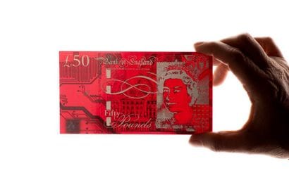 IMBUE PCB Pounds (£50), 2019. Silver banknote...