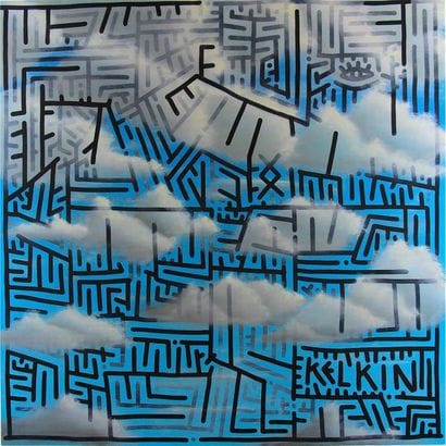 KELKIN Head in the clouds 1/3, 2018. Aerosol,...