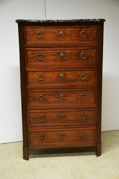 Mahogany and speckled mahogany veneer six-drawer...
