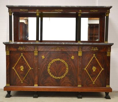 Dining room with ten chairs, a table, a sideboard...