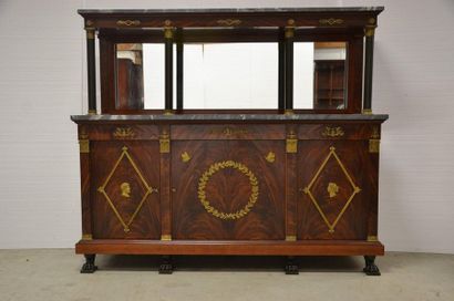 Dining room with ten chairs, a table, a sideboard...