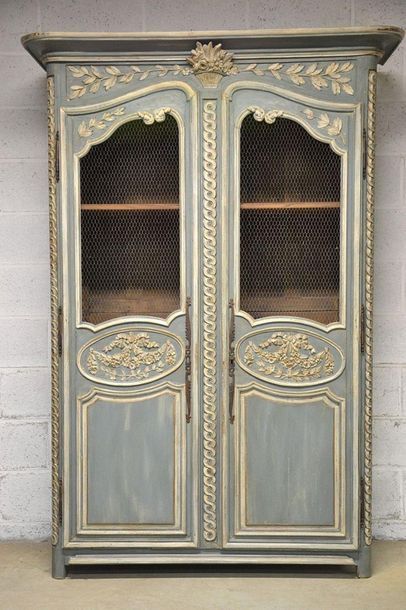 Blue-grey lacquered bookcase cabinet with...