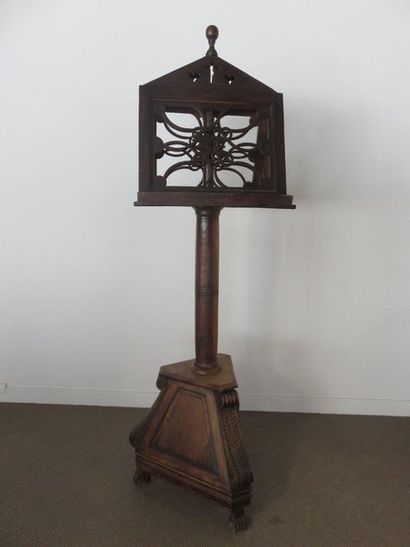 Moulded and carved oak church lectern on...