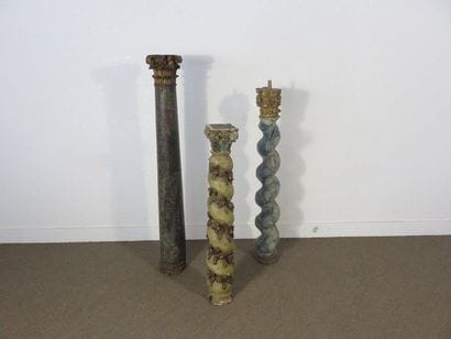 Set of three carved, lacquered and gilded...