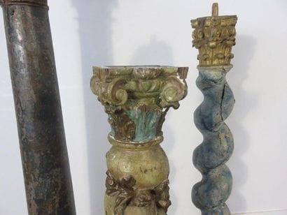 Set of three carved, lacquered and gilded...