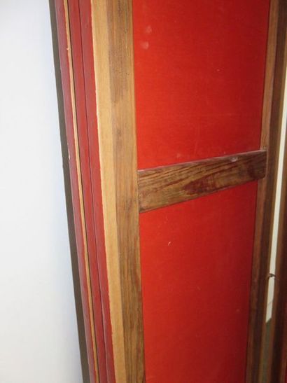 A five-leaf painted canvas screen with medallions:...