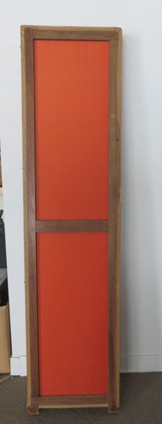 A five-leaf painted canvas screen with medallions:...