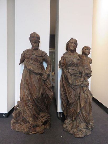 Two important oak statues of St. Joseph and...