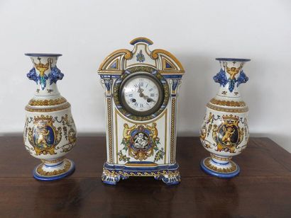GIEN Garniture de cheminée en céramique polychrome...