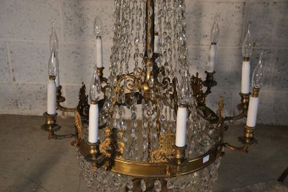 Important lustre en bronze et perles facettées...
