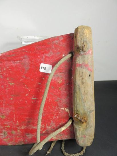 BOAT BOW? Red painted wood, engraved decoration....