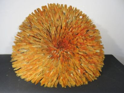 COIFFURE in yellow and brown feathers, on...