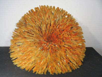 COIFFURE in yellow and brown feathers, on...