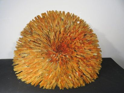 COIFFURE in yellow and brown feathers, on...