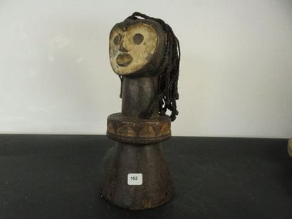 DANCE HELMET. Wood, braided human hair, white...