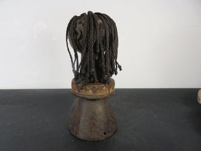 DANCE HELMET. Wood, braided human hair, white...
