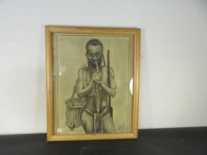charcoal portrait on paper of a native of...