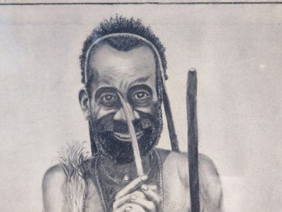 charcoal portrait on paper of a native of...