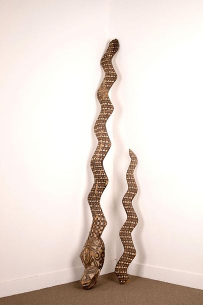 GIGANTESQUE «SERPENT». Bois dur gravé de...