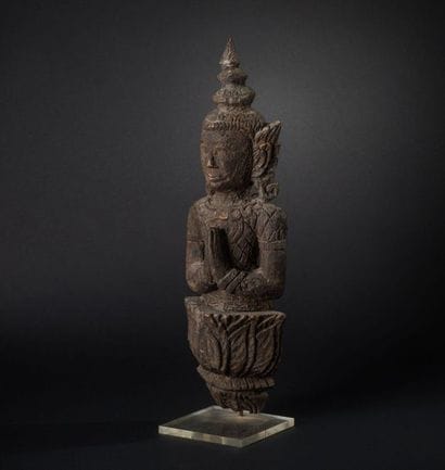 PRIOR'S STATUE. Heavy wood, black patina....