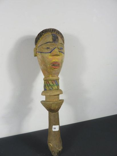 FIVE Kebe Kebe dance sticks. Painted wood...