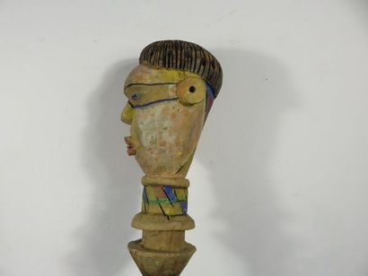FIVE Kebe Kebe dance sticks. Painted wood...