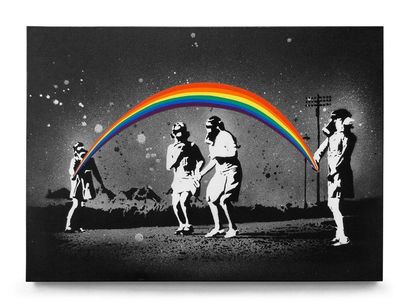GOIN Tenebras Lux, 2017. Aerosol and acrylic...
