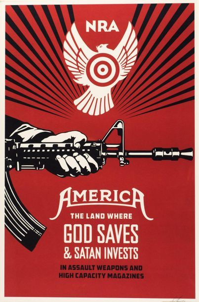OBEY NRA, 2014. Signed silkscreen in open...