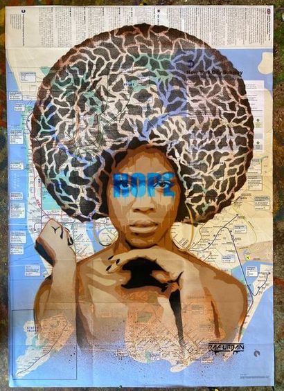 RAF URBAN NYC HOPE, 2020. Stencil, acrylic...