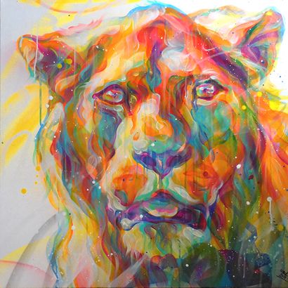 SEMA LAO Lionness, 2018. Spray ink and acrylic...