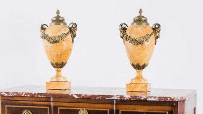 Paire d'urnes couvertes sur piédouche en...