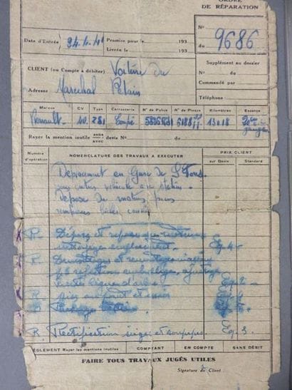 MARECHEL PETAIN. Deux documents : -autorisation...
