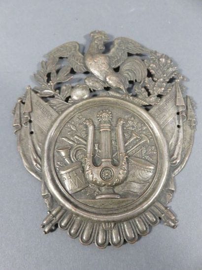 Rare plaque de shako de musicien en cuivre...