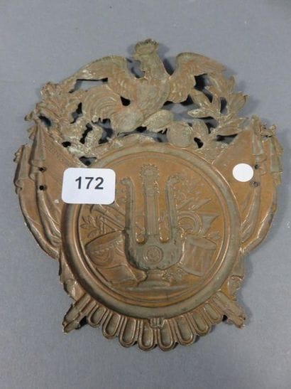 Rare plaque de shako de musicien en cuivre...