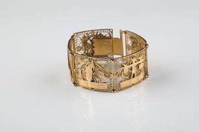 Bracelet manchette filigrane, en or jaune...