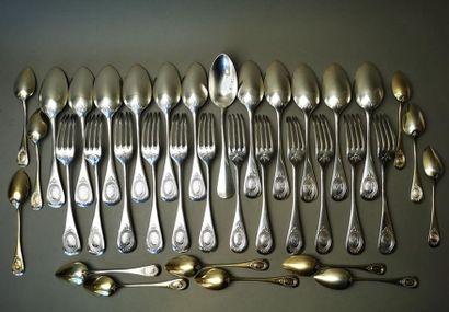 MENAGERE en argent et argent doré (36 pièces)....